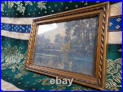 Petit Tableau Ancien Peinture Miniature Huile Ecole de Barbizon 19eme Sous Verre