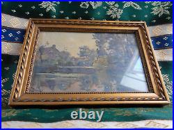 Petit Tableau Ancien Peinture Miniature Huile Ecole de Barbizon 19eme Sous Verre