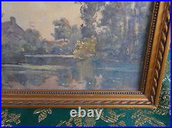 Petit Tableau Ancien Peinture Miniature Huile Ecole de Barbizon 19eme Sous Verre