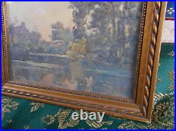 Petit Tableau Ancien Peinture Miniature Huile Ecole de Barbizon 19eme Sous Verre