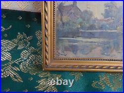 Petit Tableau Ancien Peinture Miniature Huile Ecole de Barbizon 19eme Sous Verre