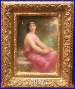 Petit Tableau Portrait Femme Paysage Jules-Cyrille Cavé (1859-1949) Bouguereau