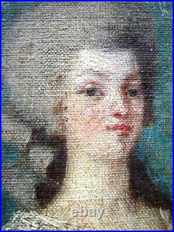Petit portrait de femme, huile sur toile cartonnée, 18ème siècle