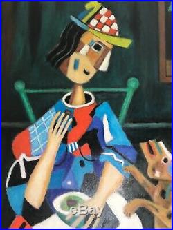 Picasso Cubisme Femme Et Son Petit Chien Peinture signée Roland CHANCO 1914-2017