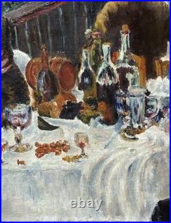 Picnic Scene France, Hand Made oil painting, 1940's