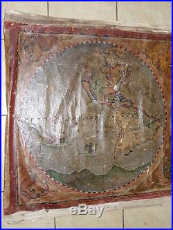 Planisphère Mappemonde sur Toile XVIII°s Peinture à l'huile Espagne World Map