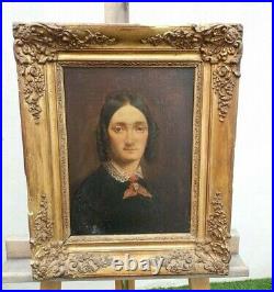 Portrait Ancien de femme huile sur toile époque XIXème