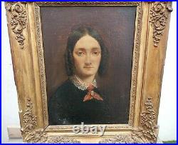 Portrait Ancien de femme huile sur toile époque XIXème