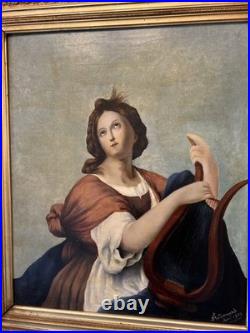 Portrait De Femme À La Lyre, Huile Sur Toile
