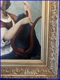 Portrait De Femme À La Lyre, Huile Sur Toile