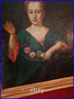 Portrait De Femme à La Fleur. Huile Sur Toile, école française XIX ème s