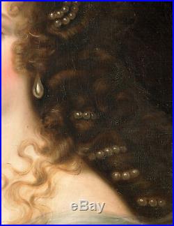 Portrait Femme Aux Perles 19ème Tableau ancien HST XIXEME Justus Van Egmont