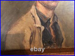 Portrait Jeune Homme au Chapeau Huile sur Toile Antique French Painting