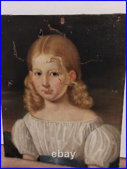 Portrait Jeune fille. Tableau Romantique XIXe 1820-1830. Huile sur Toile
