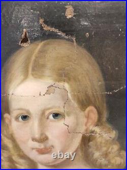 Portrait Jeune fille. Tableau Romantique XIXe 1820-1830. Huile sur Toile