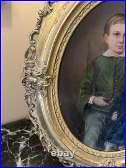 Portrait XIX Ème s Signé Représentant Un Garçon Et Sa Sour, Huile Sur Toile