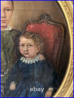 Portrait XIX Ème s Signé Représentant Un Garçon Et Sa Sour, Huile Sur Toile