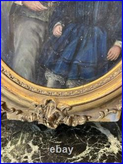 Portrait XIX Ème s Signé Représentant Un Garçon Et Sa Sour, Huile Sur Toile