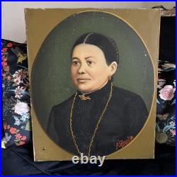 Portrait XIX Ème s Signée Représentant Une Femme, Huile Sur Toile