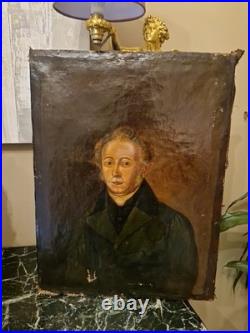 Portrait ancien huile sur toile Représentant Un Homme XIX Ème S