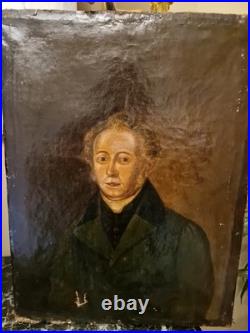 Portrait ancien huile sur toile Représentant Un Homme XIX Ème S
