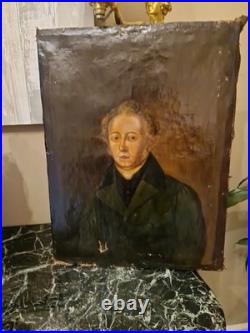 Portrait ancien huile sur toile Représentant Un Homme XIX Ème S