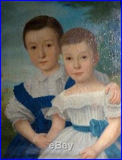 Portrait d'Enfants Frère & Soeur école française XIXe vers 1850 Huile Encadrée