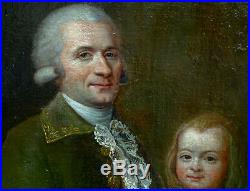 Portrait d'Homme et d'Enfant Ecole Française Huile sur Toile du XVIIIème siècle