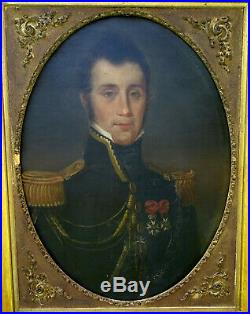 Portrait d'Officier Epoque Charles X Huile Sur Toile Ordre de St Ferdinand