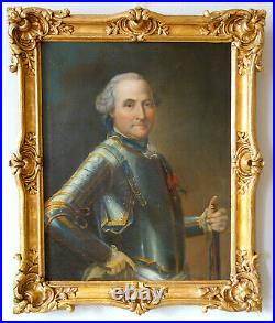 Portrait d'Officier Général d'époque Louis XV dans son cadre d'origine doré