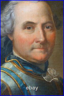 Portrait d'Officier Général d'époque Louis XV dans son cadre d'origine doré