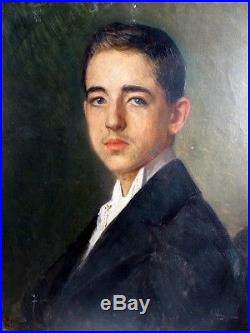 Portrait d'un Beau Jeune Homme par Gennaro Befani Ecole Italienne Huile Signée