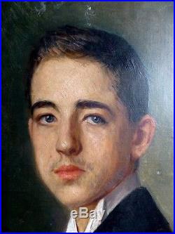 Portrait d'un Beau Jeune Homme par Gennaro Befani Ecole Italienne Huile Signée
