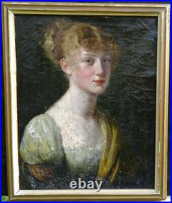 Portrait de Femme Epoque Ier Empire Ecole Française début XIXème Huile sur Toile
