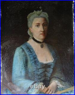 Portrait de Femme Epoque XVIIIème Huile sur Toile Louis XV Ecole Française