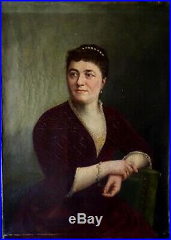 Portrait de Femme Huile sur Toile Ecole Française du XIXème siècle