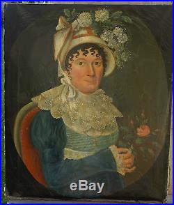 Portrait de Femme Hule sur toile XIXème siècle Epoque Empire Consulat