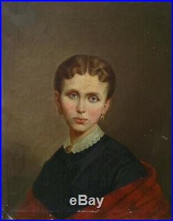 Portrait de Femme Second Empire Huile sur Toile XIXème siècle