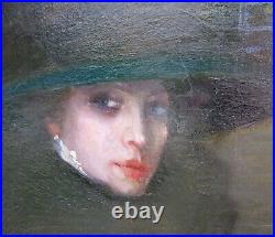 Portrait de Femme au Chapeau Huile sur Toile du début du XXème Siècle Signée
