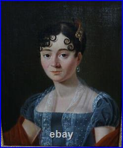 Portrait de Femme d'Epoque Ier Empire Ecole Française du début XIXème Siècle HST