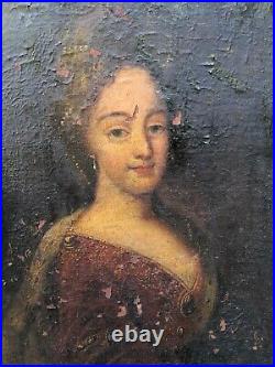 Portrait de Jeune Femme du XVIII ème Siècle 18 ème Siècle Huile sur Toile HST