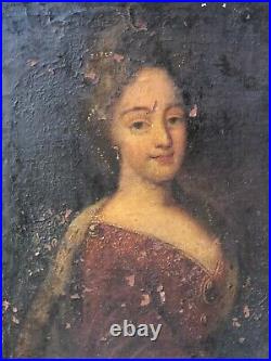 Portrait de Jeune Femme du XVIII ème Siècle 18 ème Siècle Huile sur Toile HST