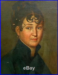 Portrait de femme Ecole Française Huile sur toile XIXème Epoque 1er Empire