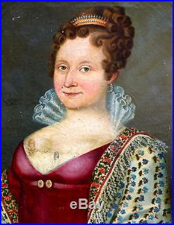 Portrait de femme Ecole Française Huile sur toile XIXème Epoque Louis XVIII