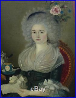 Portrait de femme Elisabeth Horrie époque Louis XVI Huile sur toile