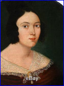 Portrait de femme Huile sur toile XIXème siècle époque Louis Philippe vers 1840