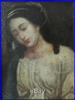 Portrait de femme Huile sur toile ancienne peinture tableau 17 18ème siècle