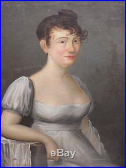 Portrait de femme. Tableau de Charles Brandt 1807. Cadre d'époque