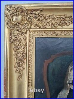 Portrait de femme, huile sur toile, 19 ème s, joli cadre doré