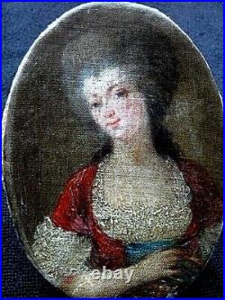 Portrait de femme huile sur toile cartonnée 18ème siècle